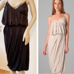 Obakki Black Spaghetti Strap Draped Midi Dress